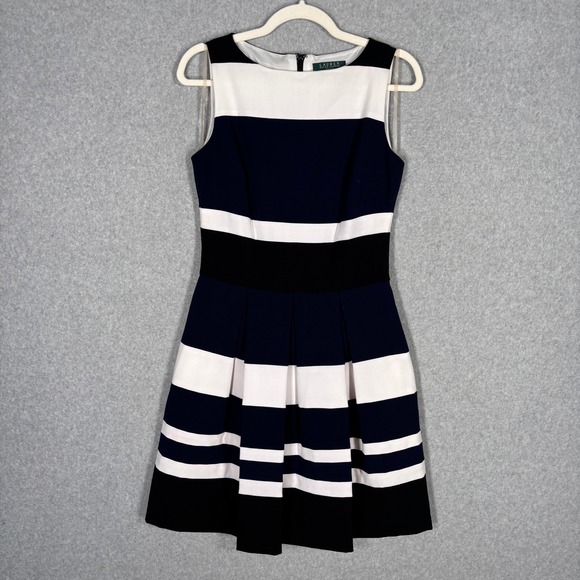 Lauren Ralph Lauren Dresses & Skirts - LRL Ralph‎ Lauren Pleated Dress 4 Navy White Black Striped Preppy Nautical